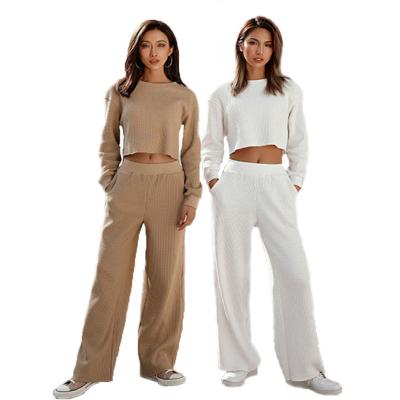 China Wholesale Autumn And Winter QUICK DRY Mailifu Streetwear Teams Long Sleeve O-neck Crop Tops And Pants Sweater Two Piece Set For Woman for sale