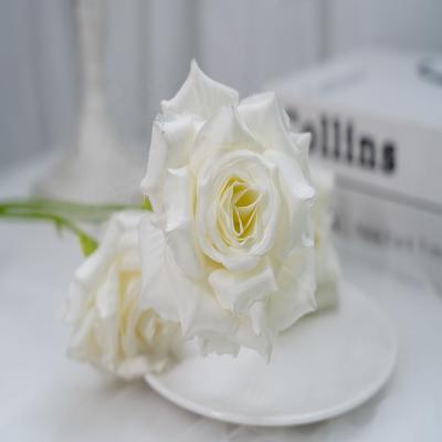 China White Silk Roses Bouquet Real Natural Touch Artificial Flowers Bouquet Realistic Rose For Home Wedding Table Decoration for sale