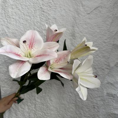 China Wholesale Almost Natural Wedding Home Decoration Party Flowers Lily Bouquet Artificial Silk Lily Realistic For Wedding Decor Party Home Decor for sale