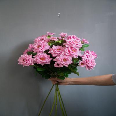 China Fashional Artificial Flower Factory Wholesale Real Touch Chinese Rose Flowers Bouquet For Home Office Decor Dining Room Table Centerpiece for sale