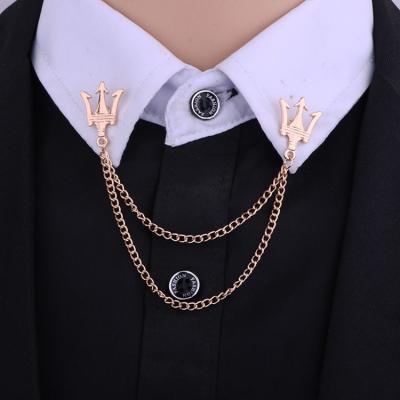 China Fashion Gold Crystal Crown Brooches Tassel Fringe Creative Men's Punk Rock Rhinestone Basic Brooch Environmental Friendly Vertical Bar Statement for sale