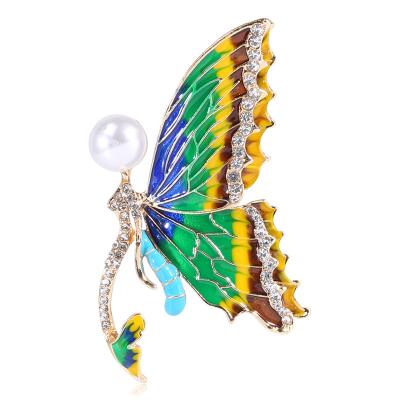 China Wedding Dress Alloy Hot Korean Oil Water Drip Angel Wings Butterfly Pearl Brooches Drill for sale