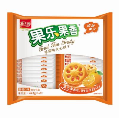 China Natural Hot Premium Cookies 443g Crunchy Jam Sandwich Cookies (Orange Sandwich Cookies) for sale