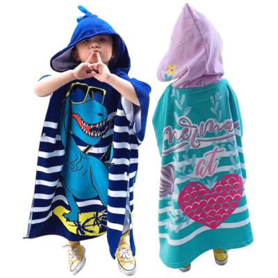 China Child Safe Big Kids Beach Towel Coat Wearable Hooded Bath Towel for Boys and Girls for sale