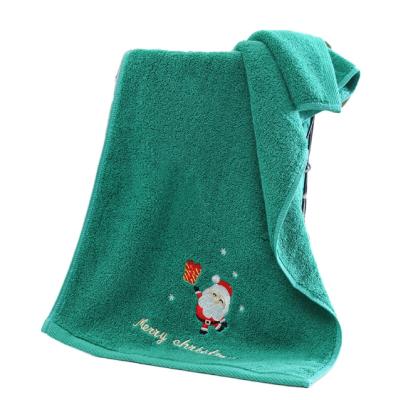 China Amazon ebay sale embroidery pattern green cotton child safe warm towel for christmas for sale