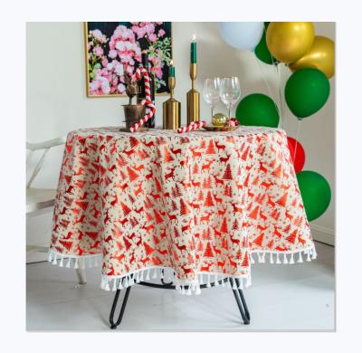 China Ins Style Waterproof Cotton And Tassel Christmas Decoration Table Cloth Canvas Designs for sale