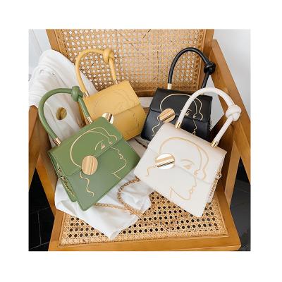 China Fashion Elegant Small Chain Handbags Women Cross - Body Bag Girls Face Embroidery Shoulder Messenger Bag Lady Knot Handle Luxury Handbags for sale