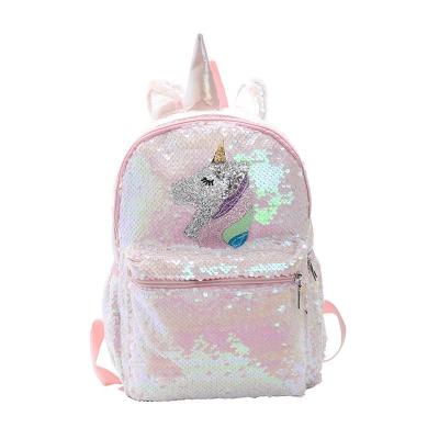 China Waterproof 2021 new kids kawaii unicorn backpack large capacity sequined school bags for sale