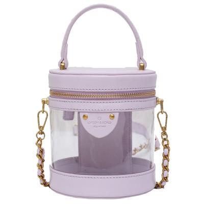 China Other Korea 2021 Style Hot Sale Women Transparent Lady Bucket Handbags Chain Bags for sale