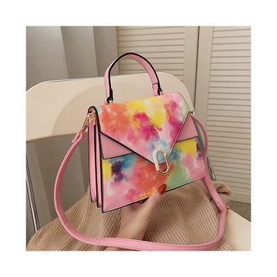 China Lady Retro Printing Handbag Designer Fold Strap Portable Small Square Lock Cross - Body Bag PU Solid Messenger Bag Clutch Bag for sale