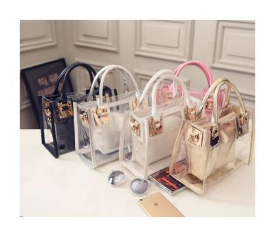 China MOQ Fashion 2pcs Fashion Women Shoulder Bag Jelly Clutch Purse Transparent Clear Handbag for sale