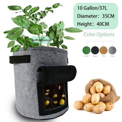 China Special Designed BSCI Access Window Flap Felt Fabric 10 Gallon Potato Growing Pot Bags for sale