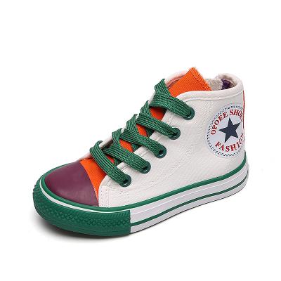 China 2023 Fashionable Unique Soft Canvas Kids Sports Shoes Wholesale Kids Boys High Top Shoes Girls School Casual Walking Sneakers 25-38 for sale