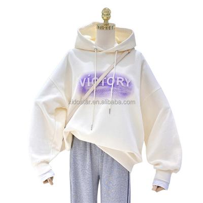 China 2021 Autumn Letterset Print Mid Length Windproof Loose Hooded Women's Sweater for sale