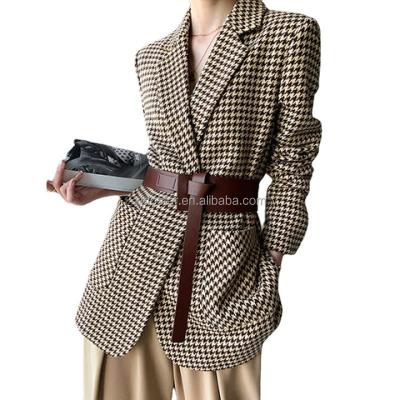 China 2021 autumn and winter short style of Qianniao style wool grid suit breathable women's coat new, soft for sale