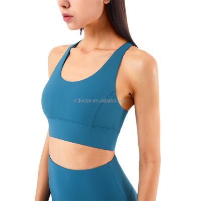 China 2021 Breathable Young Fashion Training Running Sports Underwear Yoga Bra Fitness Bare Cross Back Vest for sale