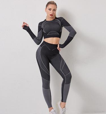 China Breathable Seamless Long Sleeve Yoga Sets Gym Activewear Clothes Tight Leggings Fitness Wear Nylon Women for sale