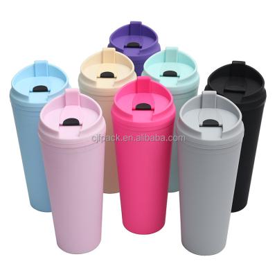 China Stocked CJF Reusable Custom 700ml 24oz Double Layer Coffee Cups Plastic Matte Studded Tumbler Cup With Lid for sale