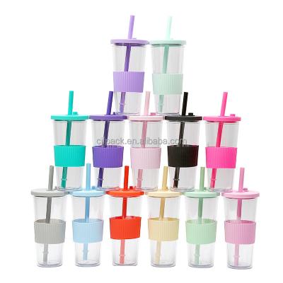 China Stocked CJF Reusable Custom Logo 700ml 24oz Double Wall Tumbler Cup With Straws Plastic Matte Studded Coffee Cups for sale