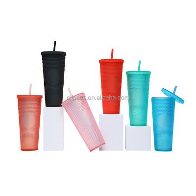 China Stocked Custom Logo 700ml 24oz Double Wall Acrylic Tumbler Reusable Diamond Cup with Straw for Parties Weddings for sale