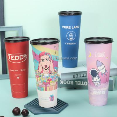 China Recyclable CJF Coffee Paper Cup Sleeves 24oz Gift Cups Surprise Box Customized Logo Paper Hot Cups for sale