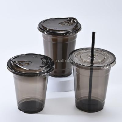 China Customize design to satisfy personal requirements Factory Black PET Plastic Ice Coffee Cup Custom Logo Cool Cups with Lids Cup Bags for sale