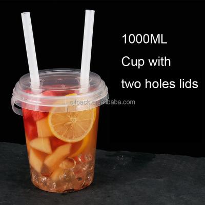 China Customize design to satisfy personal requirements Factory Custom Logo Plastic PP Bucket Portable Fruit Tea Drinks 500ml 750ml 1000ml Hard Big Cups with Handle for sale