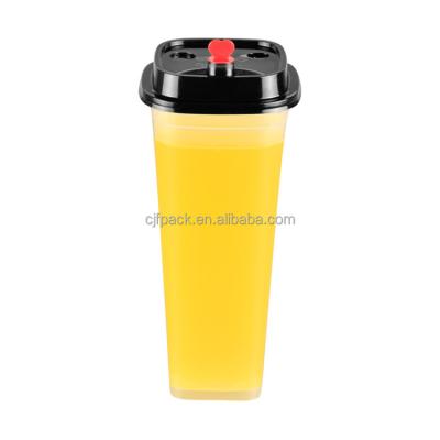 China Customize design to satisfy personal requirements CJF Plastic Square Cups PP Cup Fruit Drinks Bubble Tea Disposable Injection Tea Cup with Lids for sale