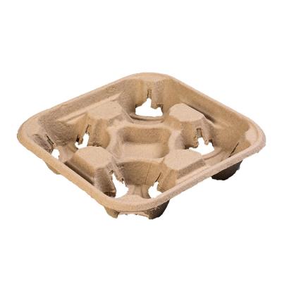 China Recyclable Disposable Biodegradable Paper Pulp Coffee Cup Holder Tray for sale