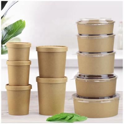 China Disposable Custom Printing Food Packing Box Container Salad Bowls Kraft Paper Disposable Bowl With Lid for sale