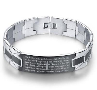 China Black Lord Bible Cross Religious Men's Prayer Bracelet Stainless Steel for sale