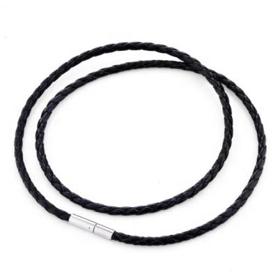 China Hot Selling Men's CLASSIC 3mm Braided Leather Necklace With Stainless Steel Spinner Clasp for sale