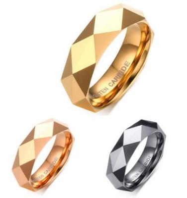 China Plating Men's Trendy IP Jewelry Customized Trend Ring Carbide Tungsten 6MM Diamond Faceted Tungsten Rings for sale