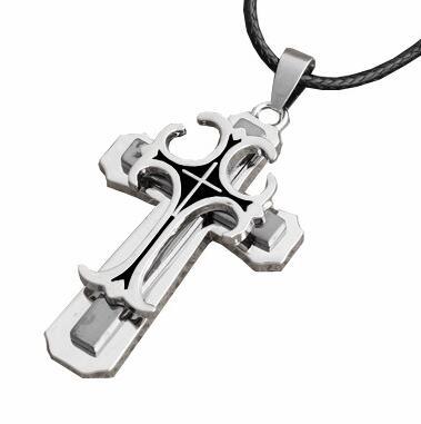 China Stainless Steel IP Gold Color Mens Cross Pendant Big Three Layers for sale