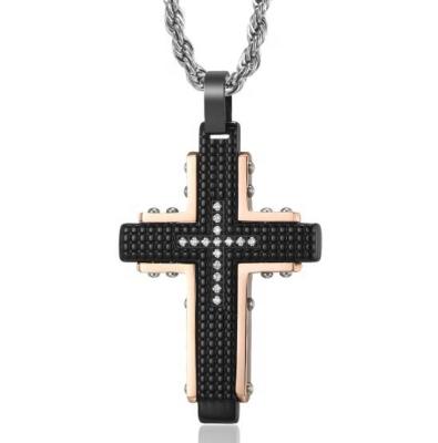 China New Style CLASSIC Stainless Steel Inlay Stones Men's Personalized Cross Pendant for sale