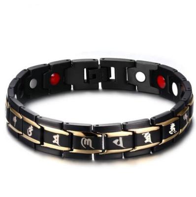 China Stylish Hot Wholesale Trend Religion Genuine Words Men's Hand Bangle Magnetite Black Bracelet for sale