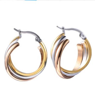 China 2019 New European Stainless Steel IP Plating Three Tones Huggie Circle Earrings for sale