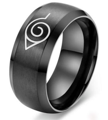 China Classic Custom Wholesale IP Black Rings Men's Plating Stainless Steel Laser Engraved Anime Naruto Rings for sale