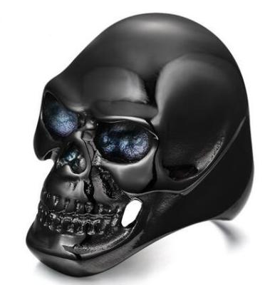 China New European 316L Classsic Stainless Steel Black Skull Ring Men's Punk Jewelry Ring for sale