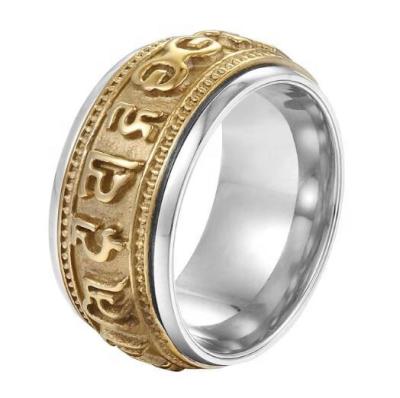 China Stainless Steel Men's Retro Jewelry Six Rotating Rings Genuine Antique Religious Word Character Retro Finger for sale