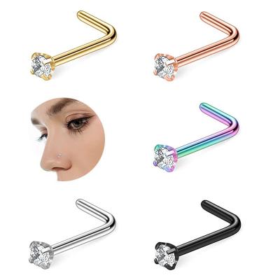 China Fashion MUXI D.C.A. Grade Round Zircon Nose Stud Nose Ring Stainless Steel 7 Shaped Curved Shank Nose Stud Piercing Jewelry for sale