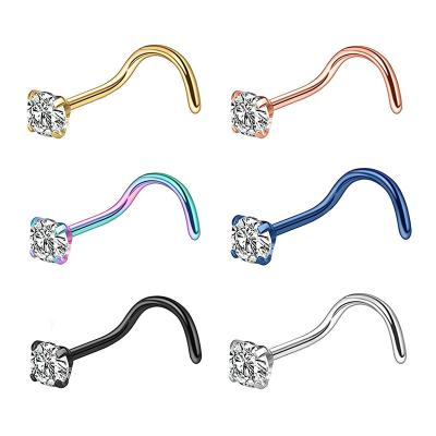 China Fashion MUXI Fashion Stainless Steel Round Zircon Curved S Nose Stud Human Body Piercing Jewelry for sale