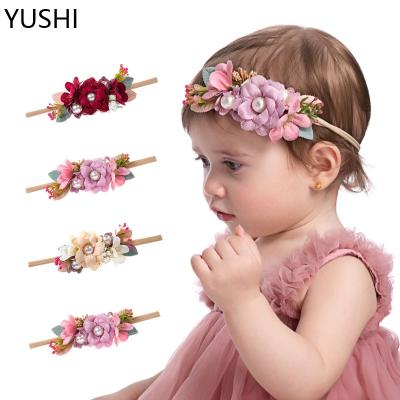 China European and American fashion nylon belt of MuXi style lace fabric flower children's headband bead princess cute children's hair accessories for sale