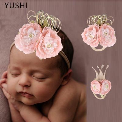 China MuXi new European and American fabric style large peony baby headband with super soft nylon stretch baby photo hair accessories for sale