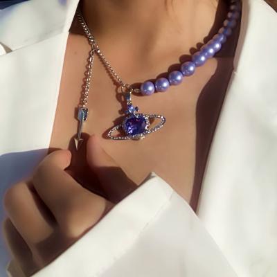 China Planet fashionable purple rhinestone pearl rhinestone love universe MUXI alloy temperament pungent necklace female for sale