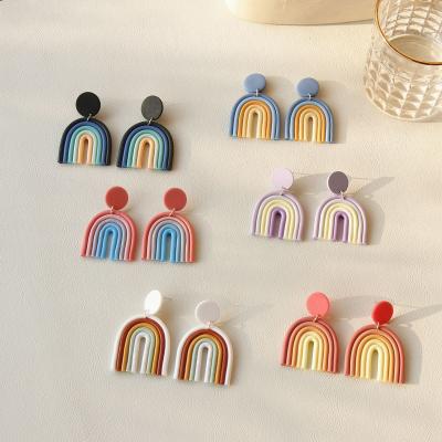 China MuXi INS clay rainbow handmade soft pottery earrings cute and cool retro pottery cute and cool cos girl earrings for sale