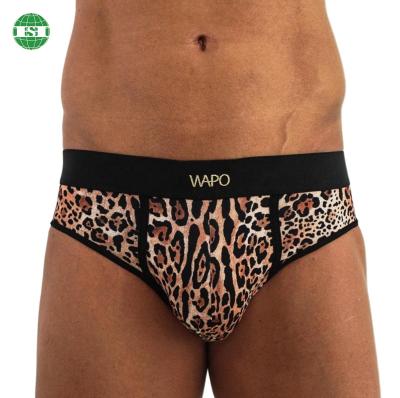 China Print Customized Lettering Sexy Men's Leopard Waistband Breathable Underwear Briefs OEM With Your Own Design for sale