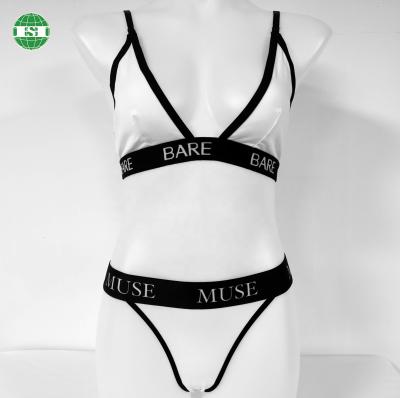 China Breathable Customized Your Name Logo Premium Quality Cotton White Triangle Bra And Thong Women Two Piece Set for sale