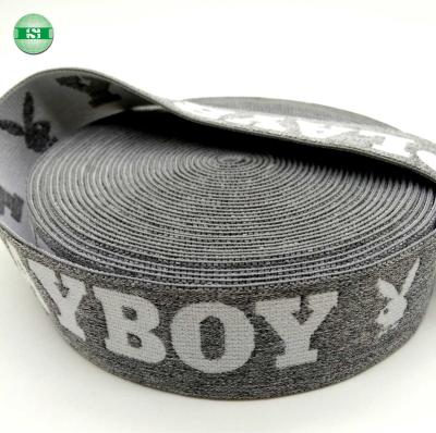 China Brand Logo Jacquard Elastic Nylon Elastic Band Gray Knitted Webbing Woven Ribbon for sale