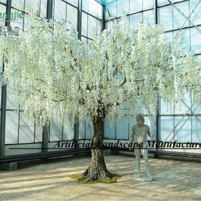 China Wisteria Flowers 4M White Flower Durable Fabric And Tree Made In Canton, Artificial Flower Tree With Wisteria Vine Hanging Long Stem for sale